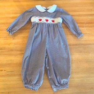 Little English smocked apple romper